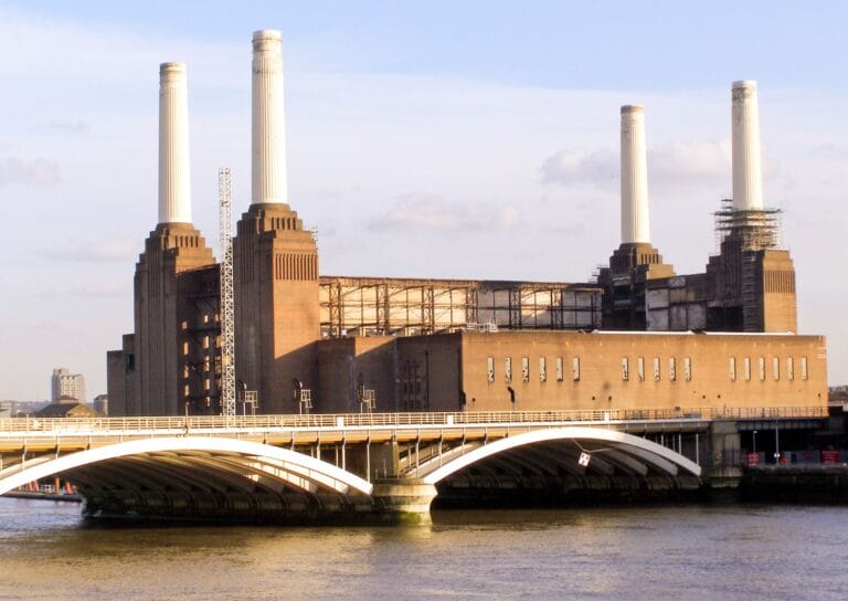 Battersea power station adjacent River Thames